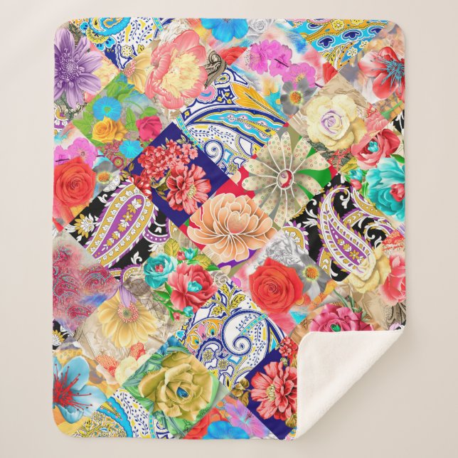 Seamless pattern based on ornament paisley Bandana Sherpa Blanket (Front)