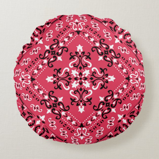Seamless pattern based on ornament paisley Bandann Round Cushion (Front)