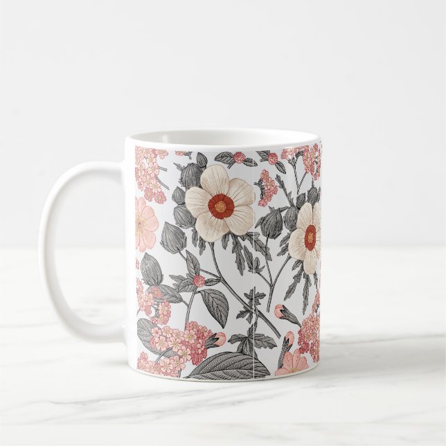 Seamless pattern. Beautiful fabric blooming realis Coffee Mug (Left)
