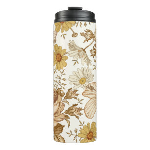 Seamless pattern. Beautiful pink blooming realisti Thermal Tumbler
