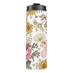 Seamless pattern. Beautiful pink blooming realisti Thermal Tumbler