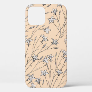 seamless pattern bell flowers pastel line out art, iPhone 12 case