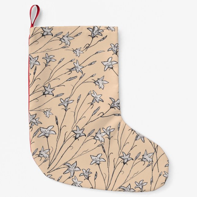 seamless pattern bell flowers pastel line out art, small christmas stocking (Front)