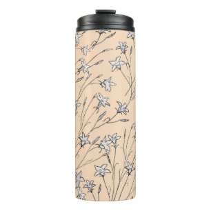 seamless pattern bell flowers pastel line out art, thermal tumbler