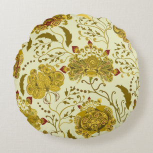 Seamless pattern, big indian paisley flowers. Tren Round Cushion