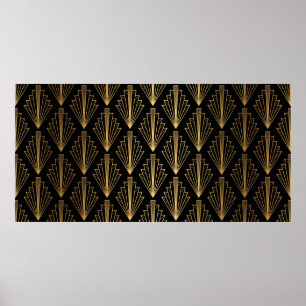 Seamless pattern black and gold background poster