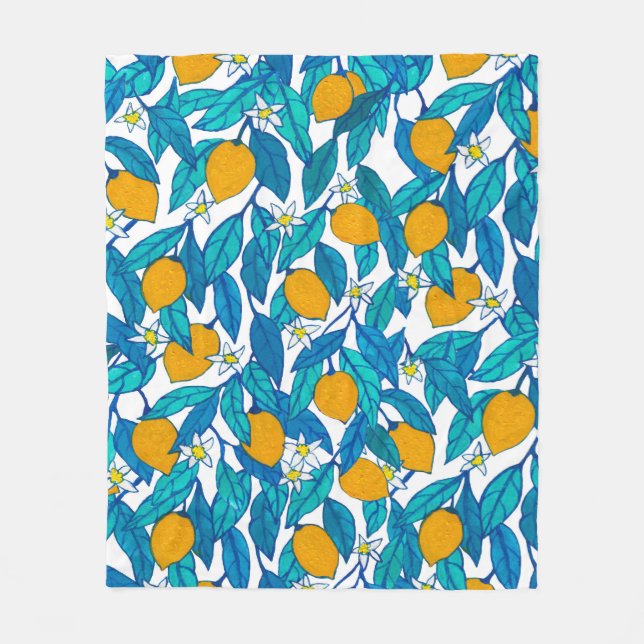 Seamless pattern. Blooming lemon. Flowers neroli.  Fleece Blanket (Front)