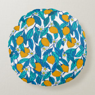 Seamless pattern. Blooming lemon. Flowers neroli. Round Cushion