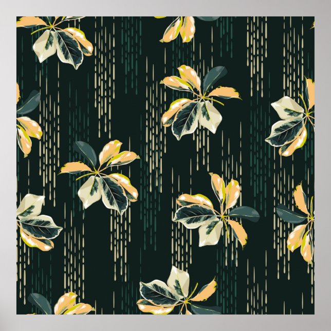 Seamless pattern Botanical VARIEGATED PLANTS, leav Poster (Front)