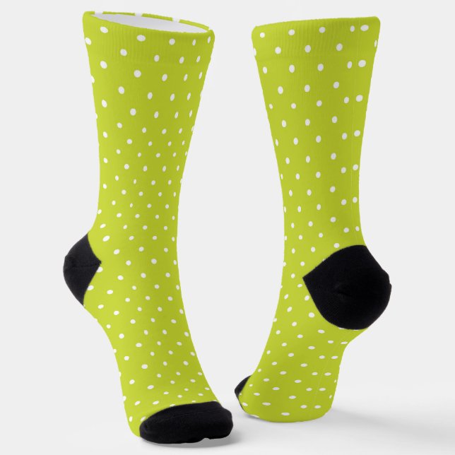Seamless pattern  bright lime polka dot pattern socks (Angled)