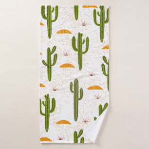 Seamless pattern, cactus, sand texture, Mexican st Bath Towel