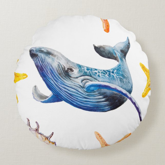 Seamless pattern Caribbean starfish Round Cushion (Front)