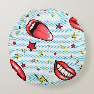 Seamless pattern cartoon comic super speech bubble round cushion