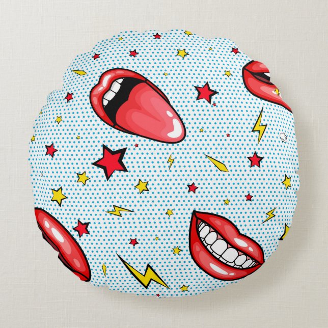 Seamless pattern cartoon comic super speech bubble round cushion (Front)