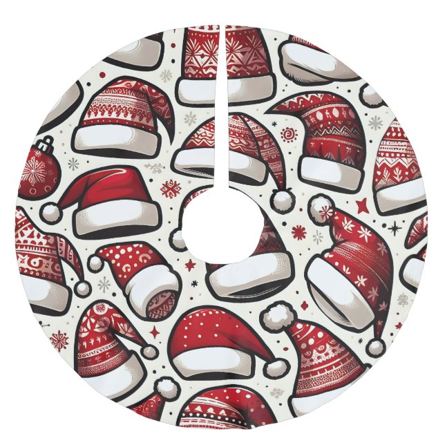 Seamless pattern Christmas hats Brushed Polyester Tree Skirt (Front)