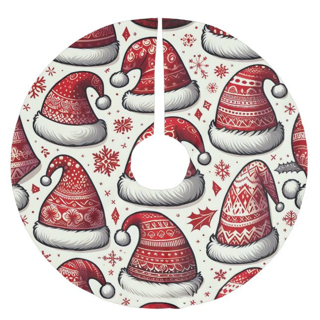 Seamless pattern Christmas hats  Brushed Polyester Tree Skirt (Front)
