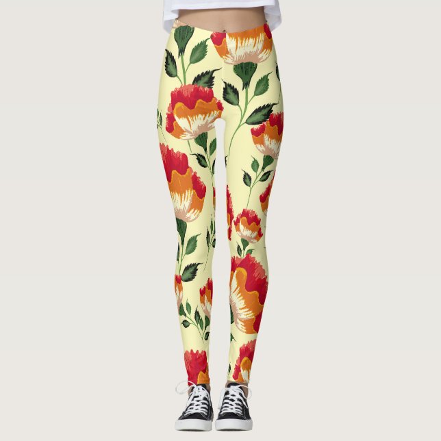 Seamless pattern, colourful flower decoration. leggings (Front)