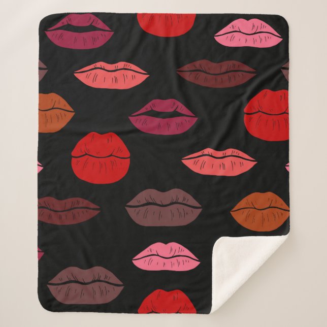 Seamless pattern colourful lips sherpa blanket (Front)