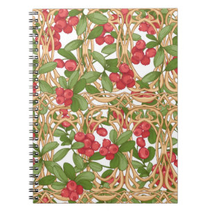 Seamless pattern cranberry in a wicker basket made notebook