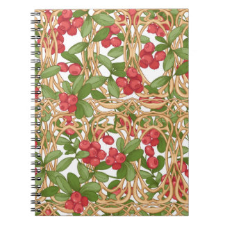 Seamless pattern cranberry in a wicker basket made notebook