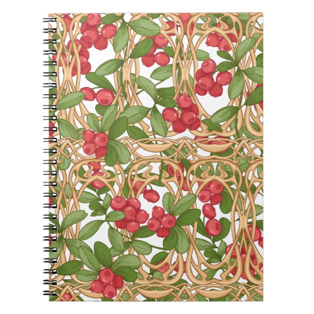 Seamless pattern cranberry in a wicker basket made notebook (Front)