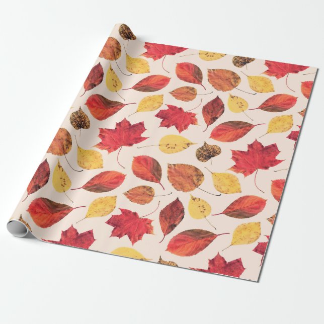 Seamless pattern created from real isolated leaves wrapping paper (Unrolled)
