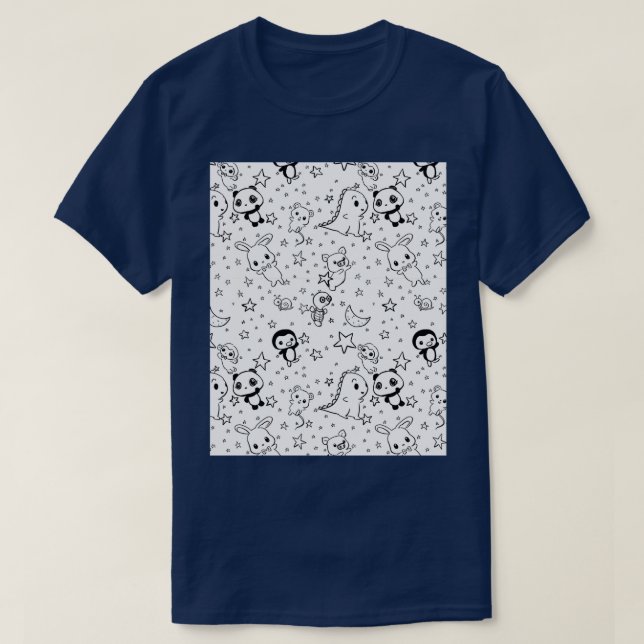 Seamless Pattern Cute Animals and Stars Line Art G T-Shirt (Design Front)