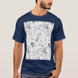 Seamless Pattern Cute Animals and Stars Line Art G T-Shirt