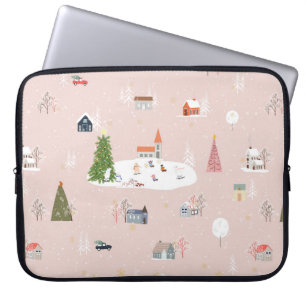 Seamless pattern Cute Christmas landscape in the t Laptop Sleeve