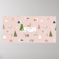 Seamless pattern Cute Christmas landscape in the t