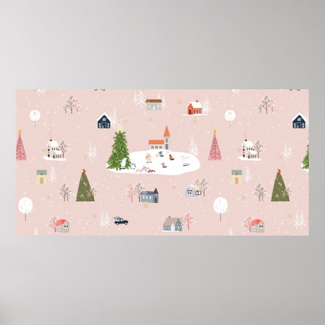 Seamless pattern Cute Christmas landscape in the t Poster (Front)