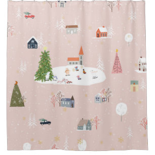 Seamless pattern Cute Christmas landscape in the t Shower Curtain