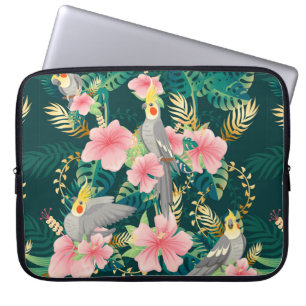 Seamless pattern cute cockatiel parrot sits on gre laptop sleeve