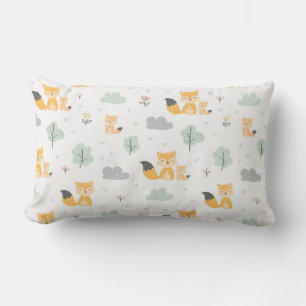 Seamless Pattern Cute Fox Lumbar Cushion