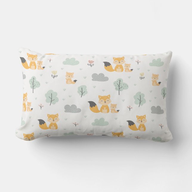 Seamless Pattern Cute Fox Lumbar Cushion (Front)