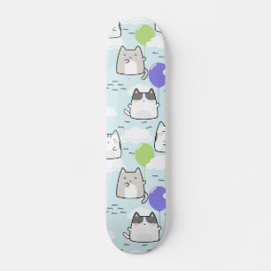 Seamless Pattern Cute Kawaii Cats clouds balloons Skateboard