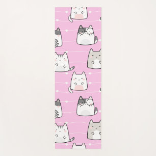 Seamless Pattern Cute Kawaii Cats heart line Yoga Mat
