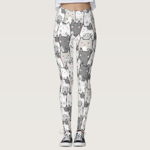 Seamless Pattern Cute Kawaii Cats Leggings