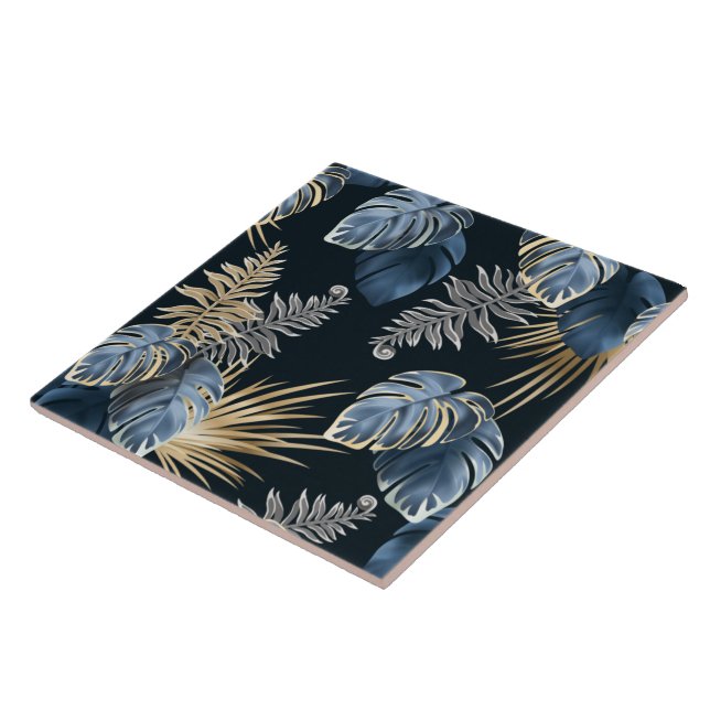 Seamless Pattern Dark Leaves Tropic Plants Ceramic Tile (Side)