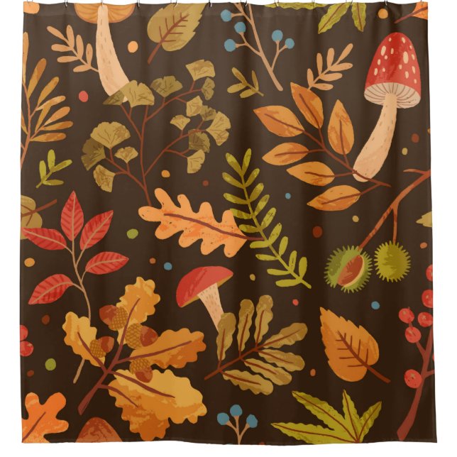 Seamless pattern decorated with autumn leaves, for shower curtain (Front)