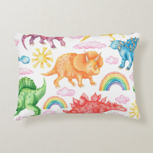 Seamless pattern depicting colored dinosaurs, rain decorative cushion