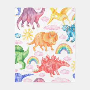 Seamless pattern depicting colored dinosaurs, rain fleece blanket