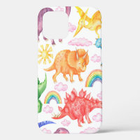 Seamless pattern depicting coloured dinosaurs, rai