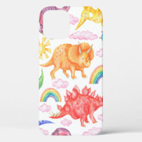Seamless pattern depicting coloured dinosaurs, rai