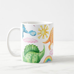 Seamless pattern depicting coloured dinosaurs, rai coffee mug