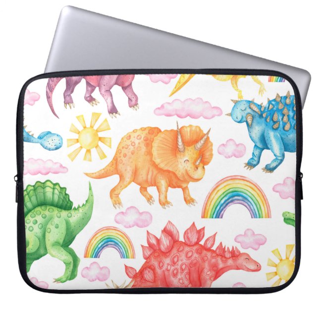 Seamless pattern depicting coloured dinosaurs, rai laptop sleeve (Front)