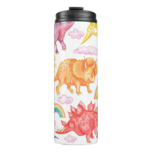 Seamless pattern depicting coloured dinosaurs, rai thermal tumbler