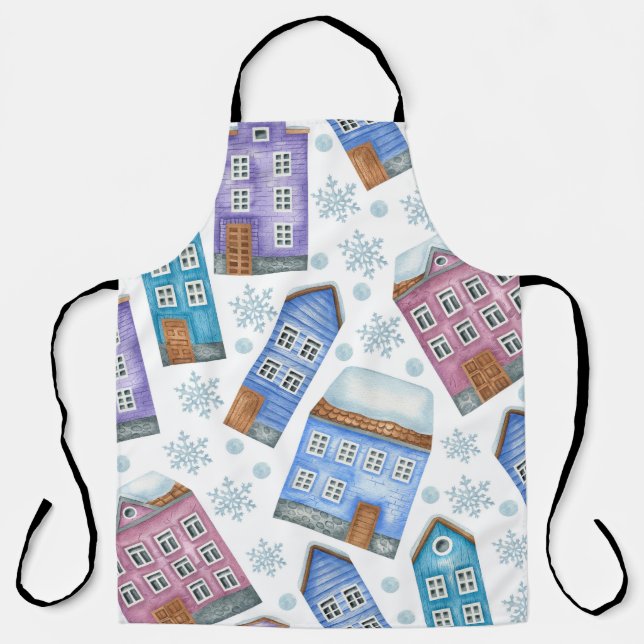 Seamless pattern depicting winter houses and snowf apron (Front)
