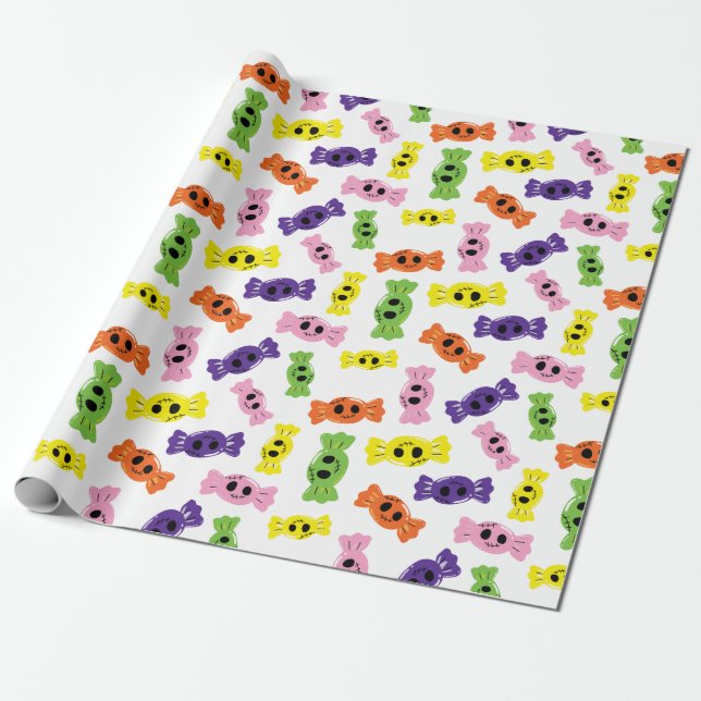 Seamless Pattern Design Colourful Candies Hallowee Wrapping Paper (Unrolled)