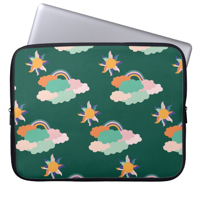 Seamless pattern design with colourful clouds and  laptop sleeve (Front)